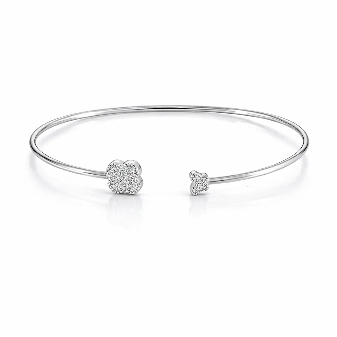 Sparkling Clover 925 Silver Adjustable Open-Cuff Kada