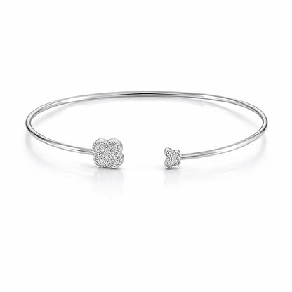 Sparkling Clover 925 Silver Adjustable Open-Cuff Kada
