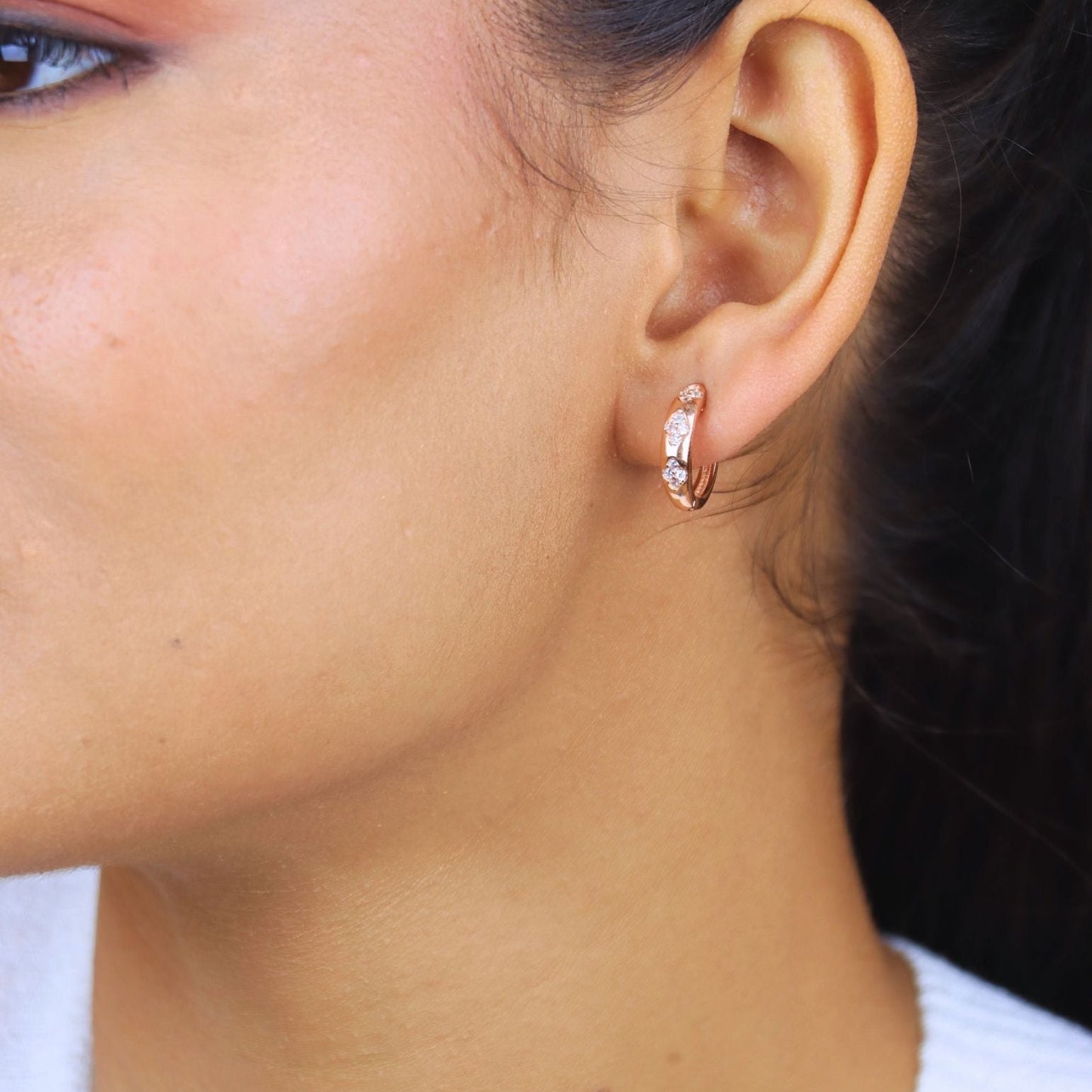 Celeste Rose Gold Huggie Hoops Earrings- 925 Silver