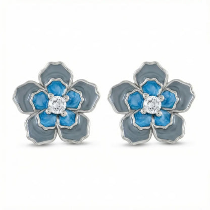 Blue Blossom Enamel Earrings  - 925 Silver