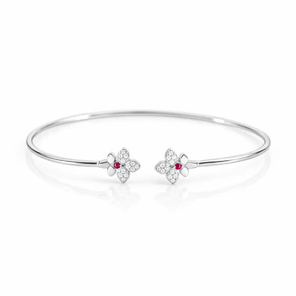 Crimson Bloom 925 Silver Adjustable Ruby-Accented Kada