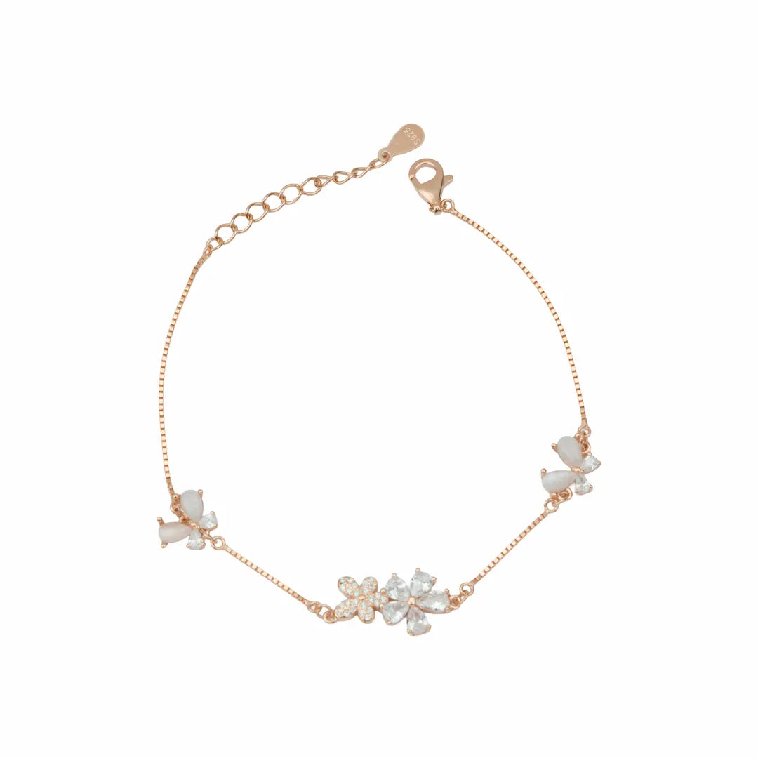 925 Sterling Silver Rose Gold Opal Blossom Adjustable Bracelet