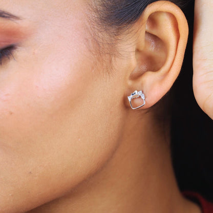Crystal Crown Silver Hoops Earrings - 925 Silver