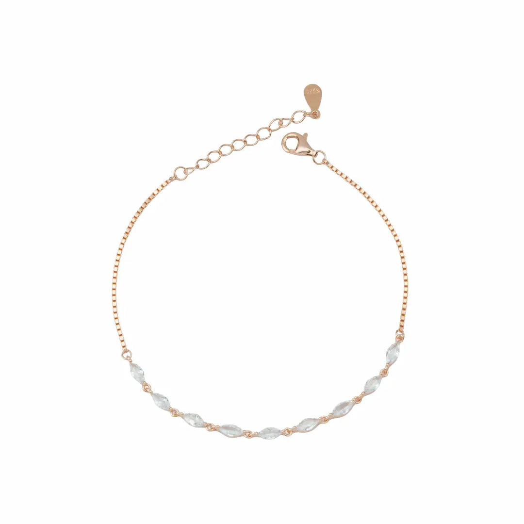 925 Sterling Silver Rose Gold Marquise Crystal Adjustable Bracelet