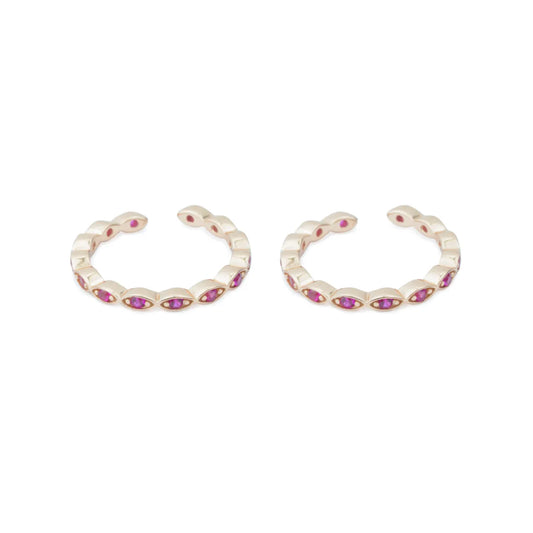 Ruby Wave Adjustable Rose Gold Toe Ring-925 Silver