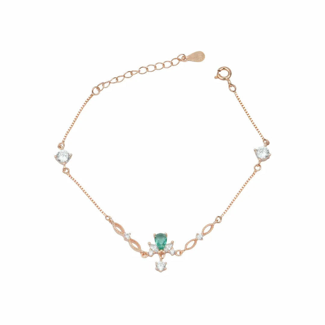 925 Sterling Silver Rose Gold Emerald Teardrop Adjustable Bracelet