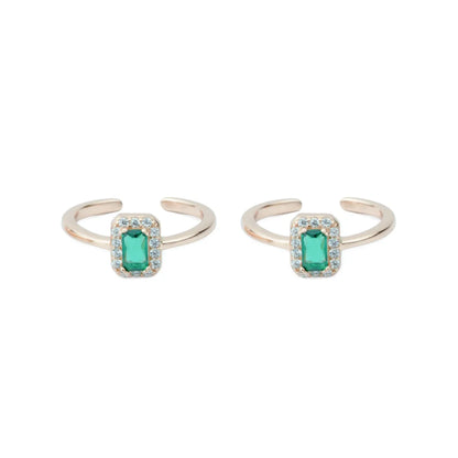 Emerald Glow 925 Silver Adjustable Rose Gold Toe Ring
