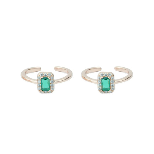 Emerald Glow 925 Silver Adjustable Rose Gold Toe Ring