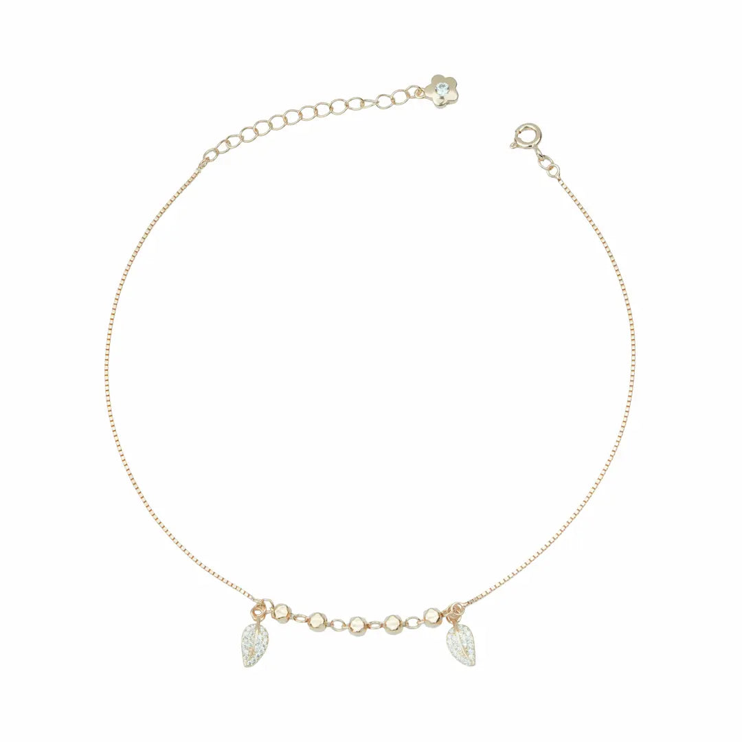 925 Sterling Silver Rose Gold Adjustable Teardrop Charm Anklet Set