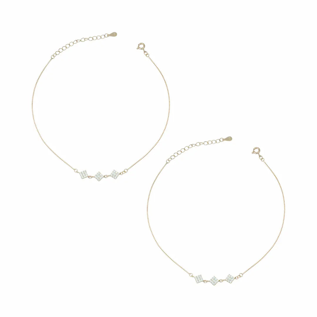 Sparkling Triple Rhombus 925 Sterling Silver Adjustable Bracelet