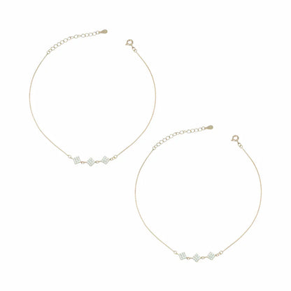 Sparkling Triple Rhombus 925 Sterling Silver Adjustable Bracelet