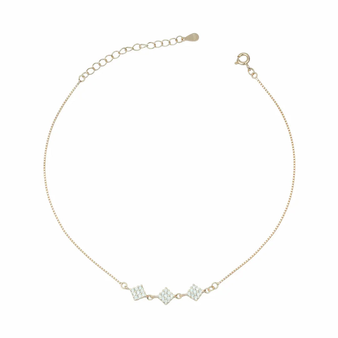 Sparkling Triple Rhombus 925 Sterling Silver Adjustable Bracelet