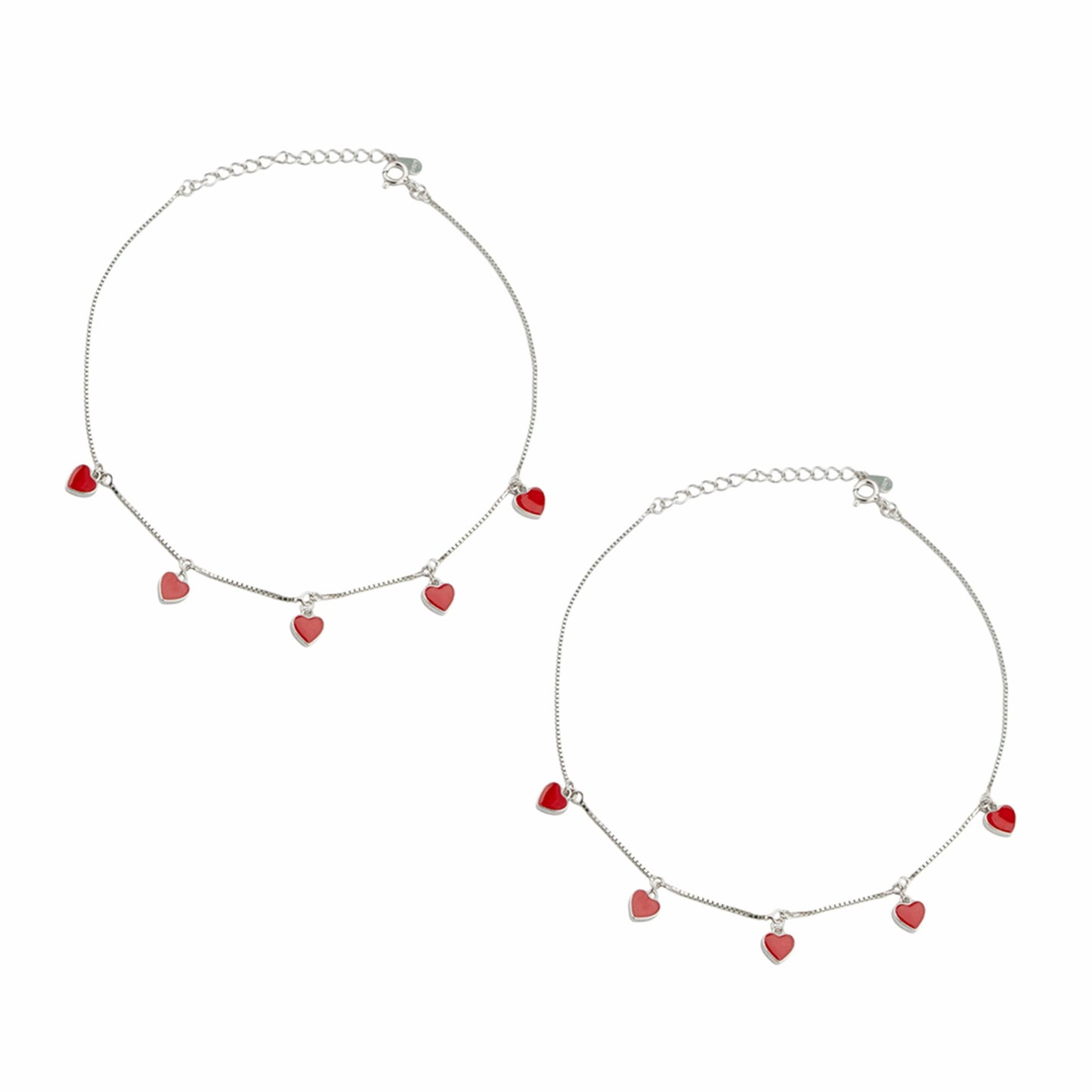 Crimson Hearts 925 Silver Adjustable Anklet
