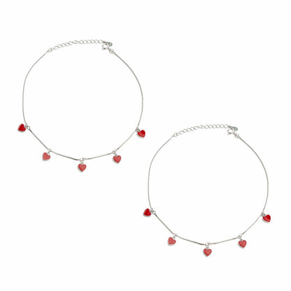 Crimson Hearts 925 Silver Adjustable Anklet