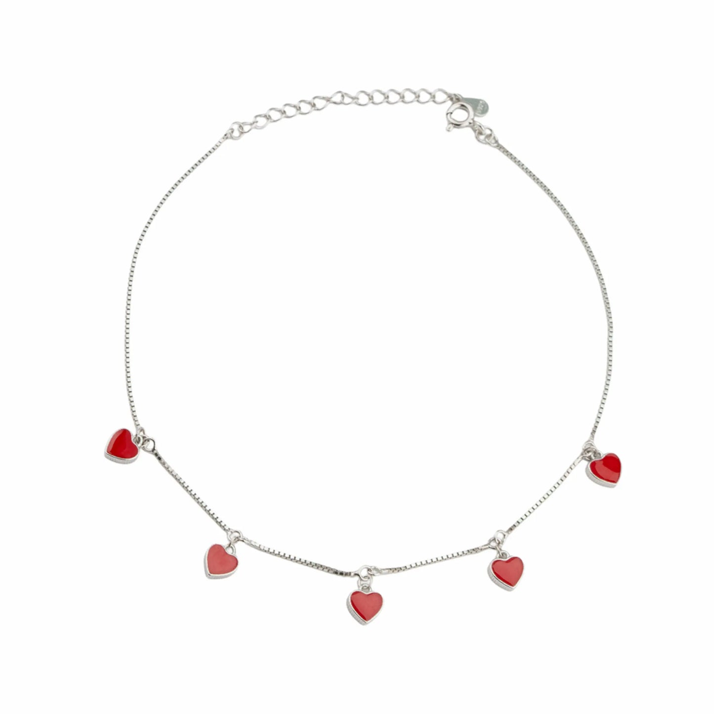 Crimson Hearts 925 Silver Adjustable Anklet
