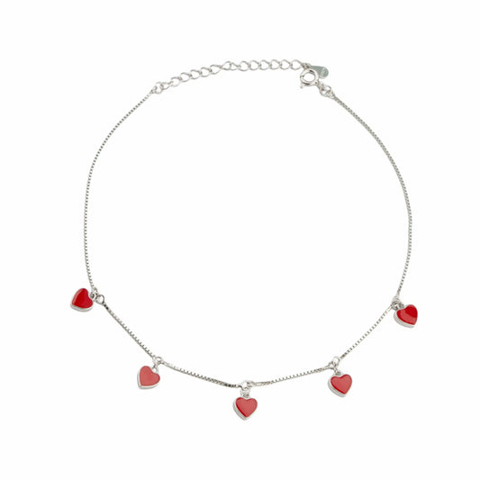 Crimson Hearts 925 Silver Adjustable Anklet