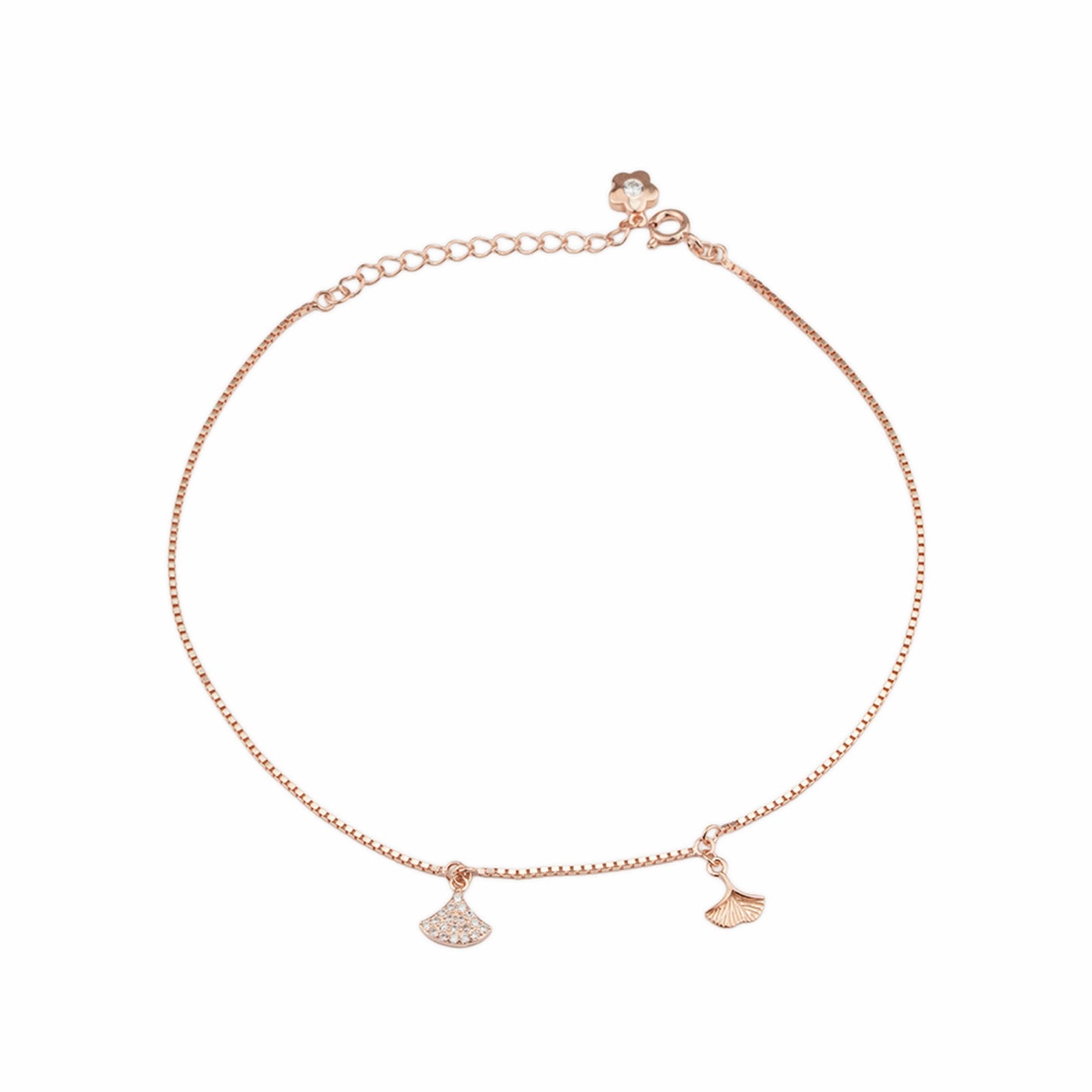 Floral Charm 925 Silver Adjustable Anklet