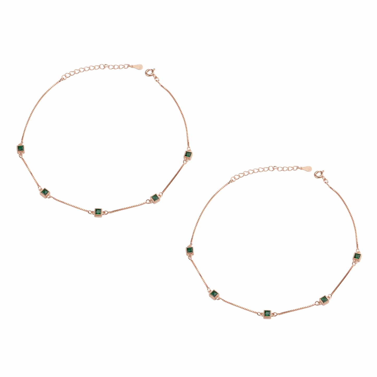 Emerald Glow 925 Silver Adjustable Anklet