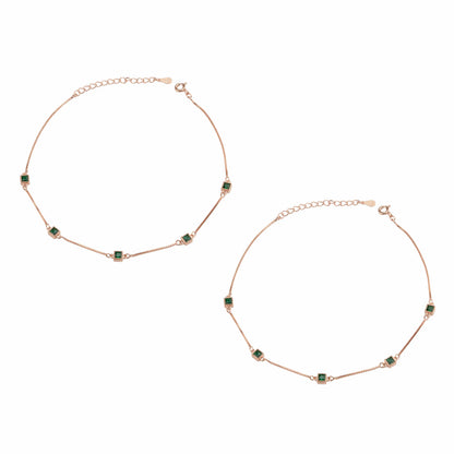 Emerald Glow 925 Silver Adjustable Anklet