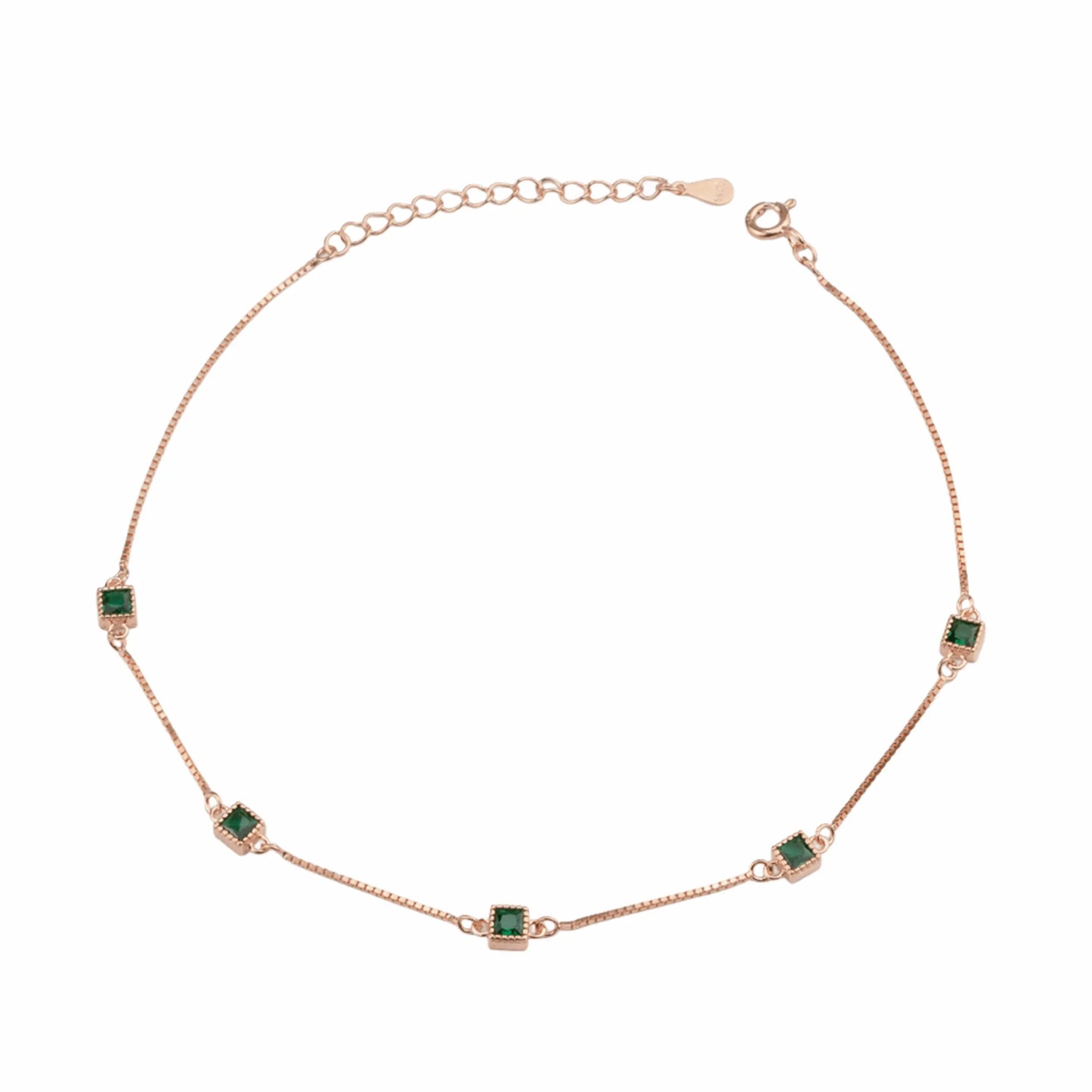 Emerald Glow 925 Silver Adjustable Anklet
