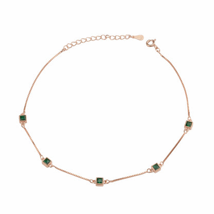 Emerald Glow 925 Silver Adjustable Anklet