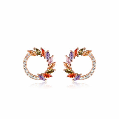 Aurevita Rainbow Rose Gold & 925 Silver Stud Earrings