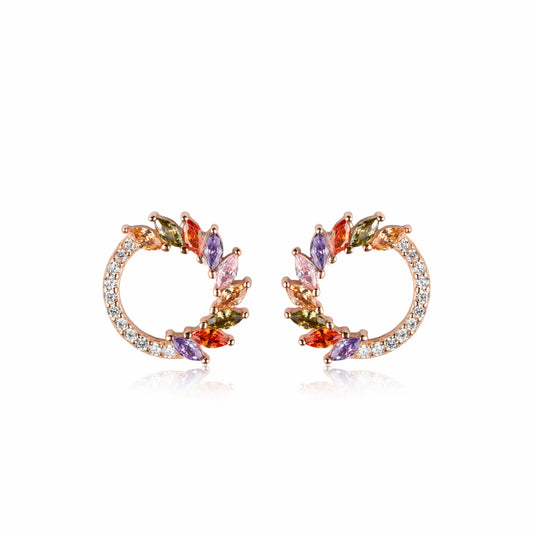 Aurevita Rainbow Rose Gold & 925 Silver Stud Earrings