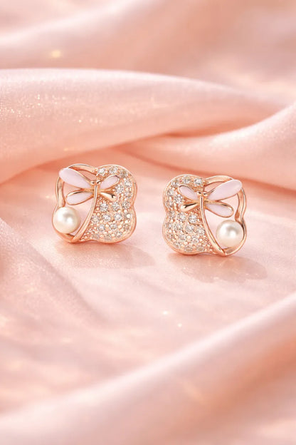 Blush Pearl Bow Earrings -  925 Silver