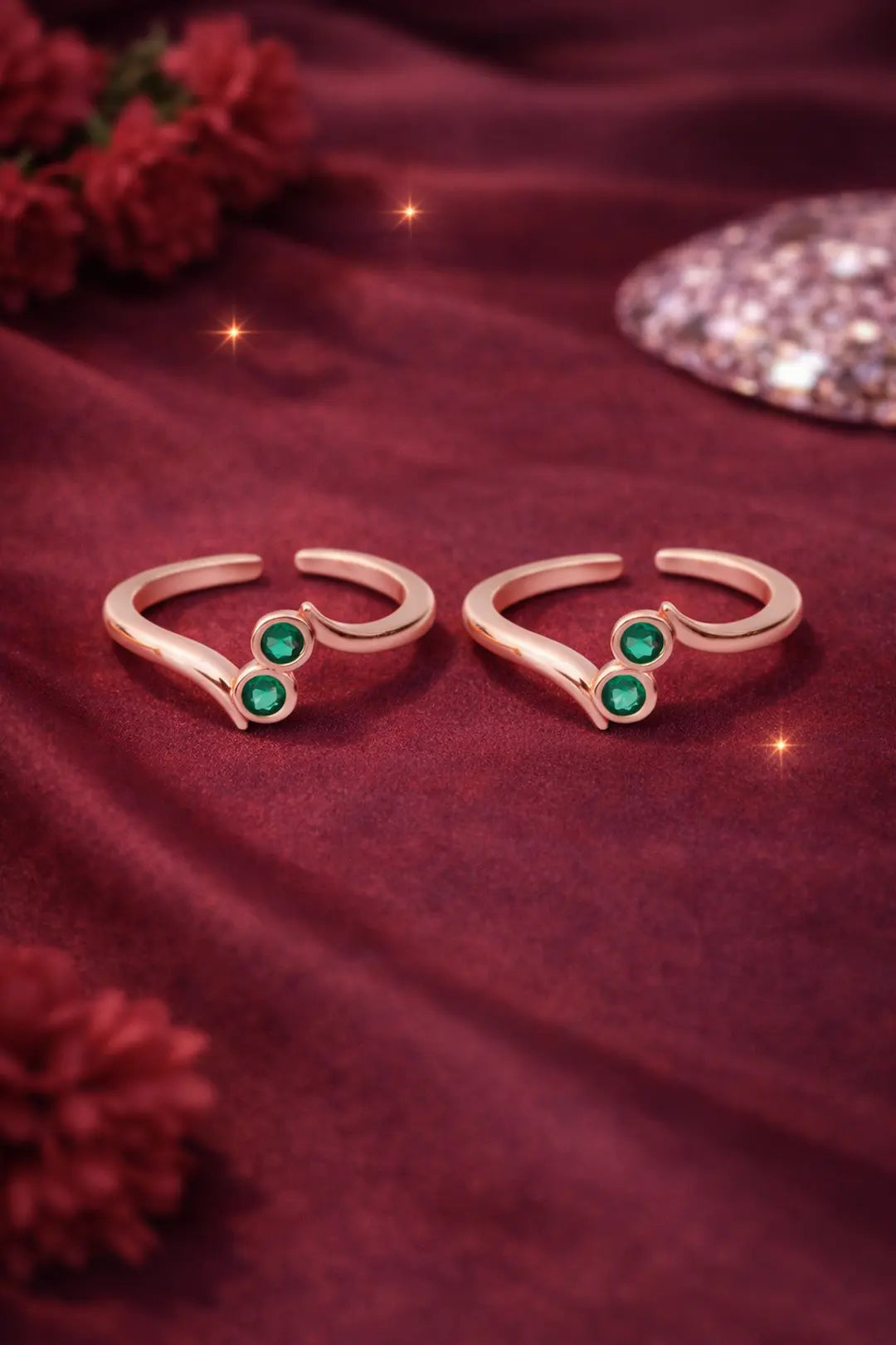 Emerald Duo  Adjustable Toe Ring-925 Silver