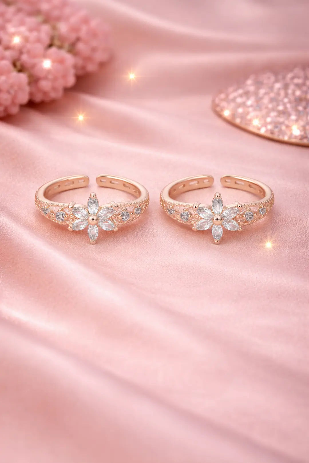 floral Glow 925 Silver Adjustable Toe Ring (Rose Gold Finish)