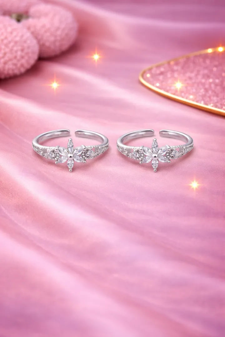 floral Glow 925 Silver Adjustable Toe Ring (Rose Gold Finish)