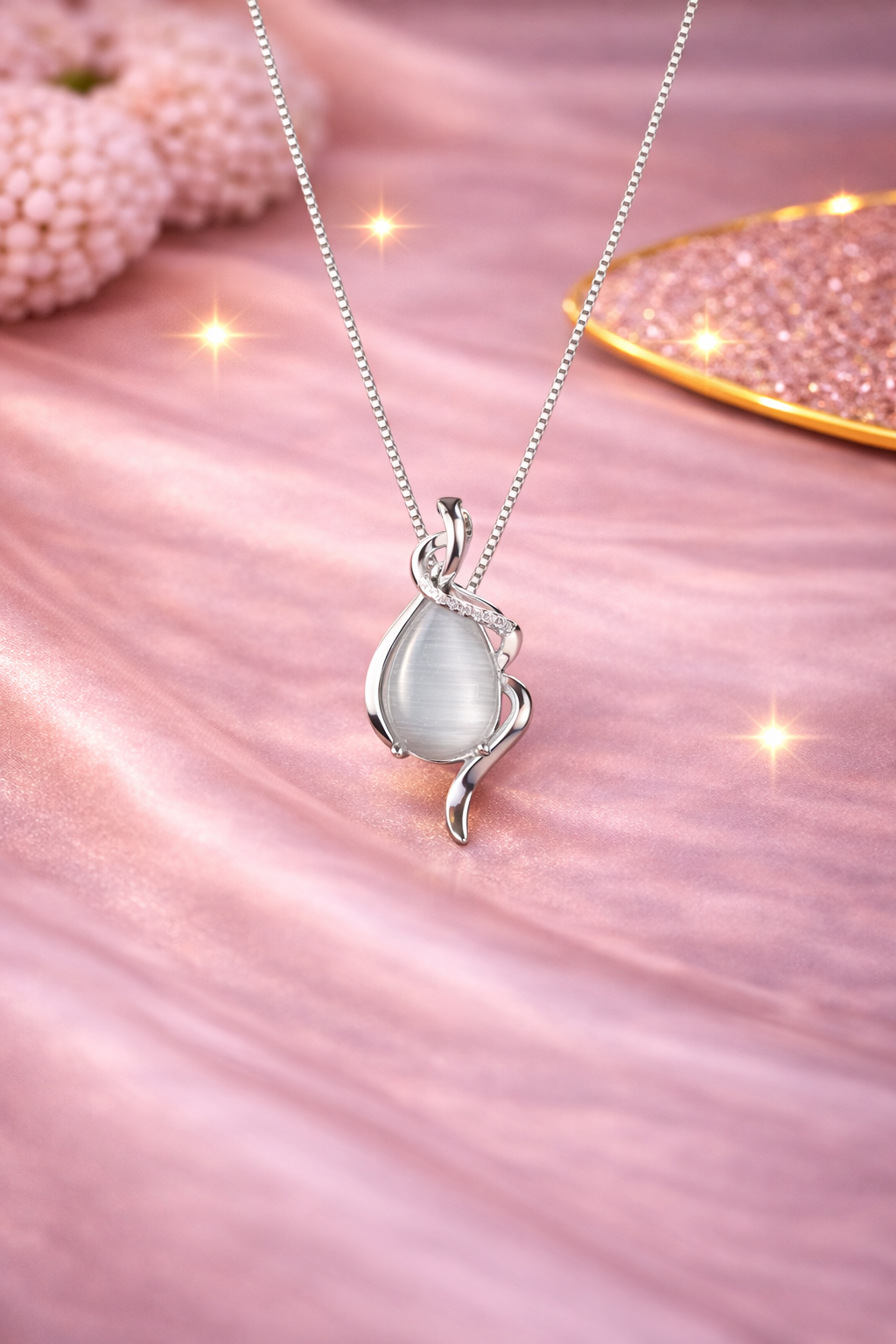 LunaGlow 925 Silver Adjustable Pendant Necklace