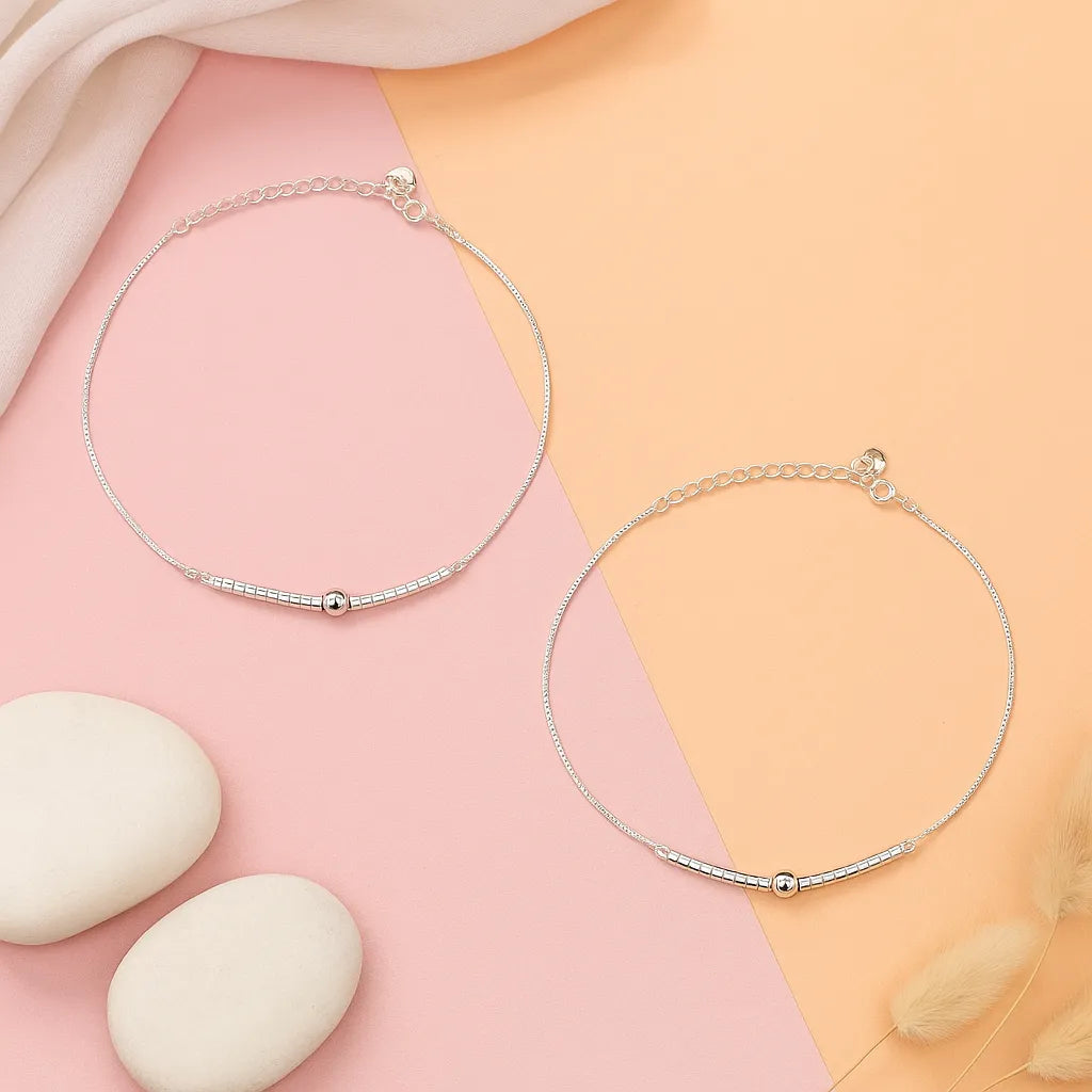 Minimal Bead Glow 925 Silver Adjustable Anklet