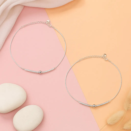 Minimal Bead Glow 925 Silver Adjustable Anklet