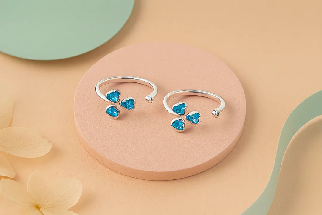 Azure Blossom 925 Silver Adjustable Toe Ring (Rose Gold Finish)