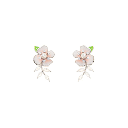 The Blush Bloom Pearl Drop Earrings - 925 Silver