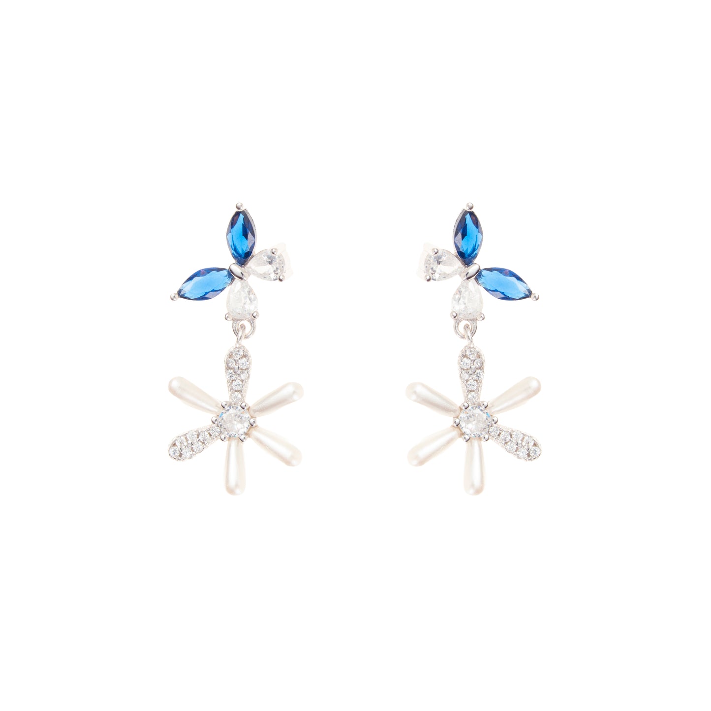 The Sapphire Bloom Drop Earrings - 925 Silver