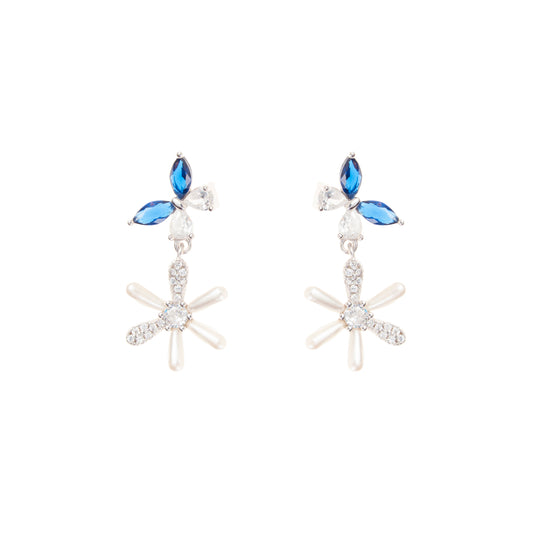 The Sapphire Bloom Drop Earrings - 925 Silver