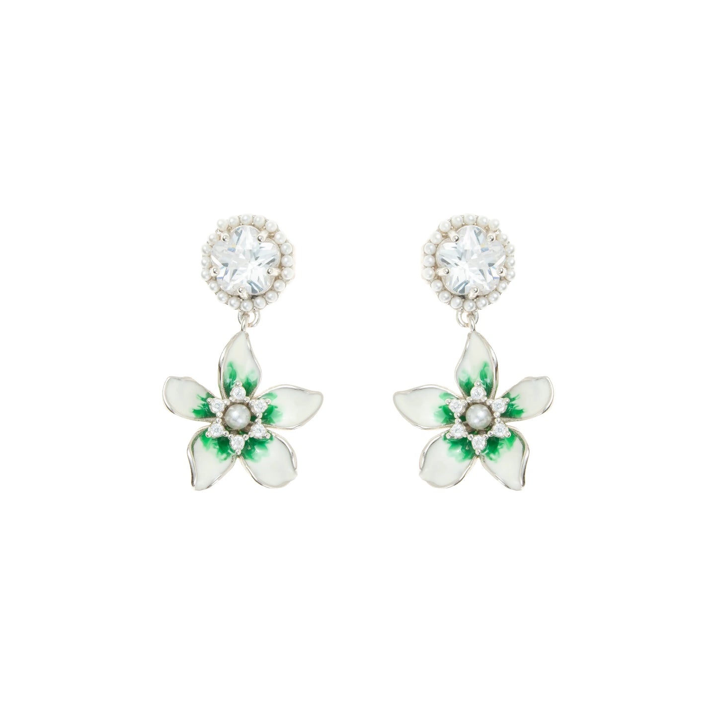 The Verdant Bloom Crystal Drops Earrings - 925 Silver