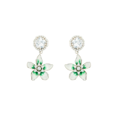 The Verdant Bloom Crystal Drops Earrings - 925 Silver