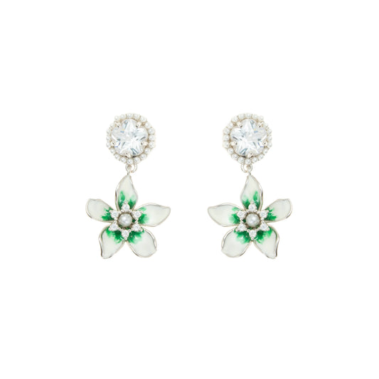 The Verdant Bloom Crystal Drops Earrings - 925 Silver