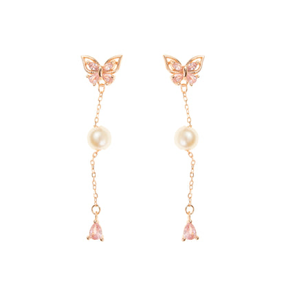 The Blush Flutter Pearl Drop Earring - 925 silver