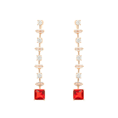 Crimson Elegance Rose Gold Drop Earrings - 925 Silver