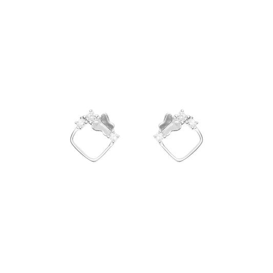 Crystal Crown Silver Hoops Earrings - 925 Silver