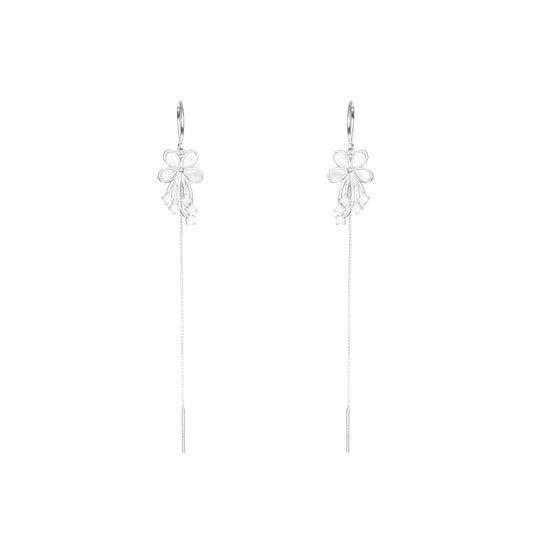 The Silver Bloom Petal Threader Earrings - 925 Silver