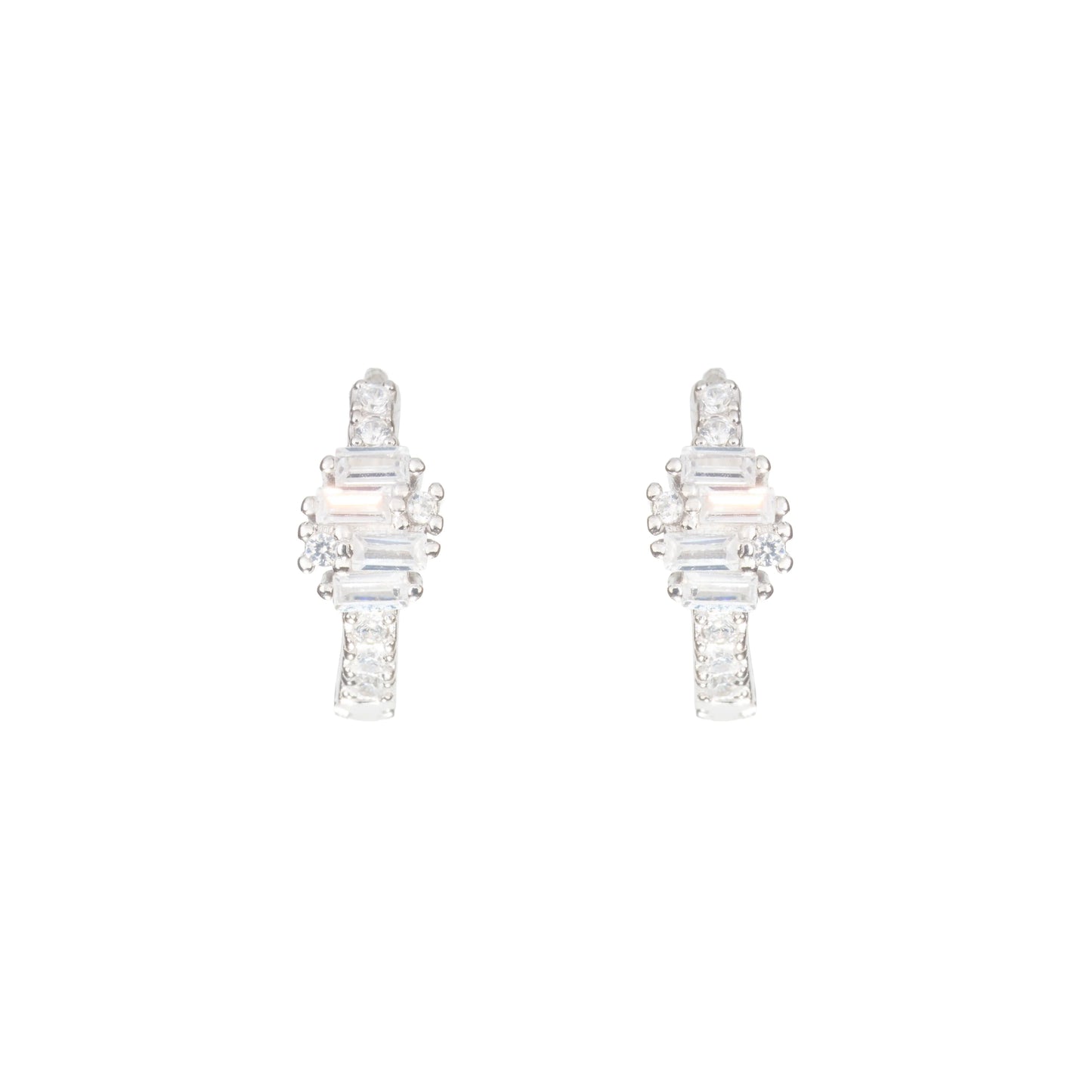 The Crystal Baguette Orbit Hoops Earrings - 925 Silver