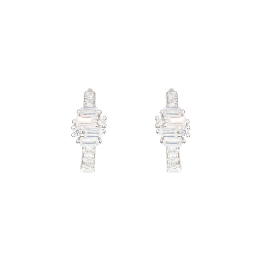 The Crystal Baguette Orbit Hoops Earrings - 925 Silver