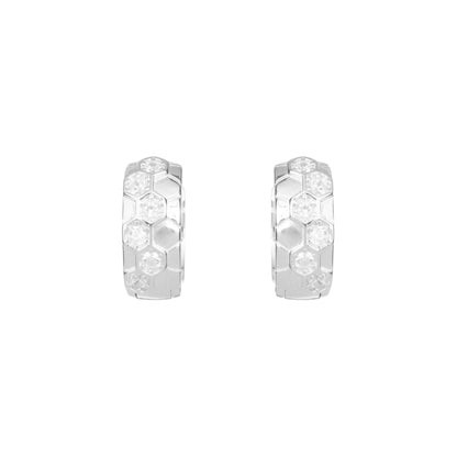 Honeycomb Sparkle Silver Huggie Hoops Earrings - 925 Silver