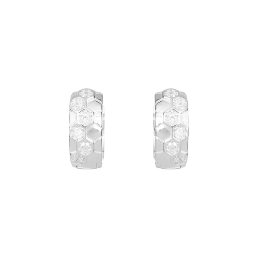 Honeycomb Sparkle Silver Huggie Hoops Earrings - 925 Silver