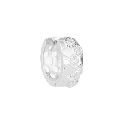 Honeycomb Sparkle Silver Huggie Hoops Earrings - 925 Silver
